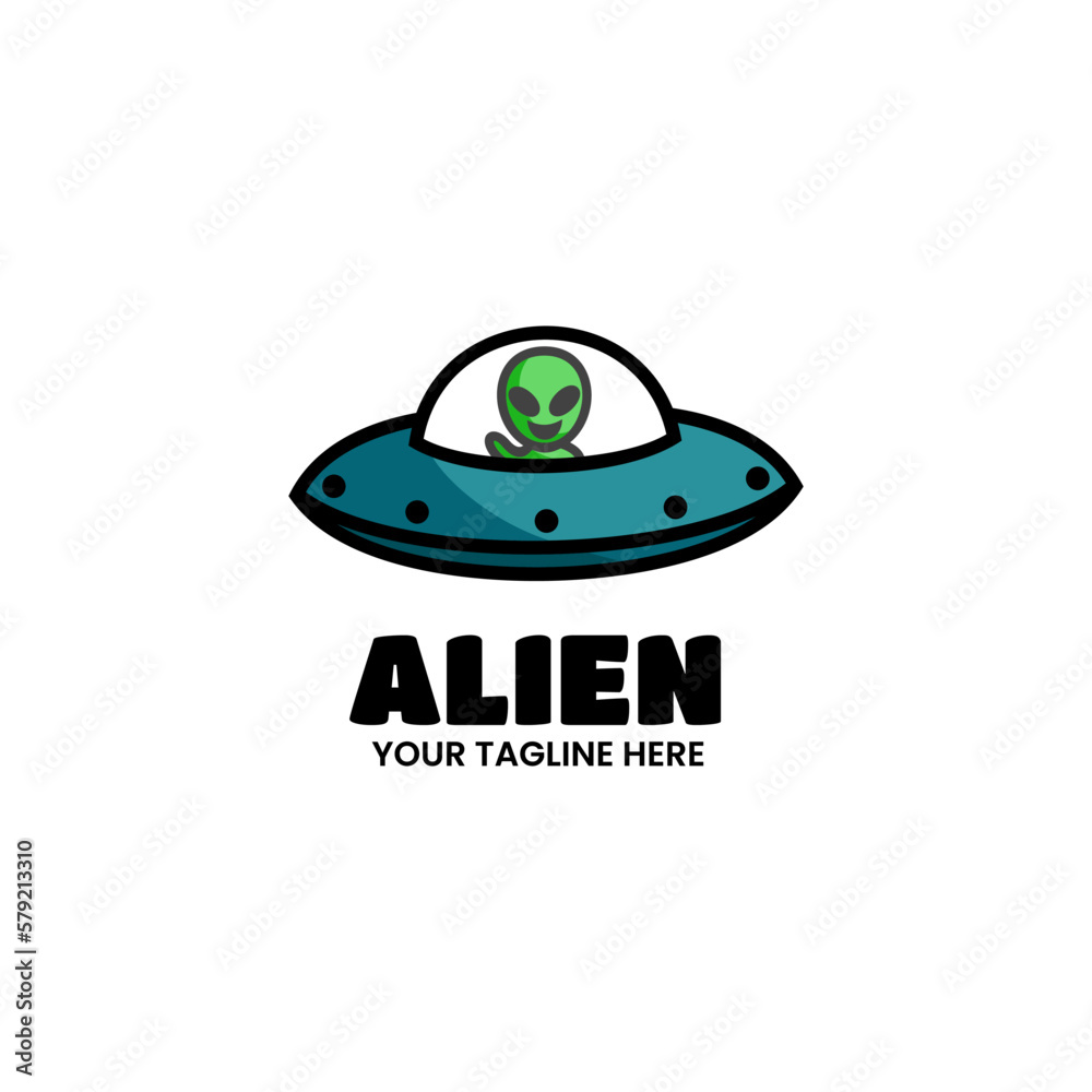 Vector Logo Illustration Alien Mascot Cartoon Style.