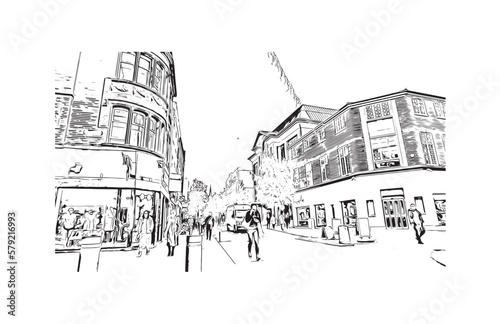 Obraz na płótnie Building view with landmark of Preston is the
city in England. Hand drawn sketch illustration in vector. w salonie