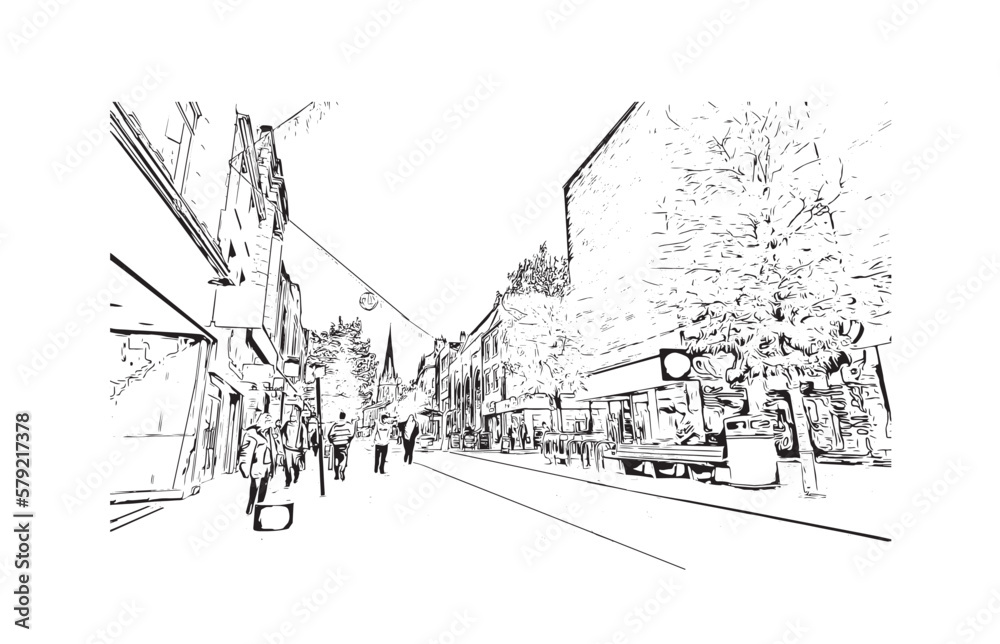 Obraz premium Building view with landmark of Preston is the city in England. Hand drawn sketch illustration in vector.