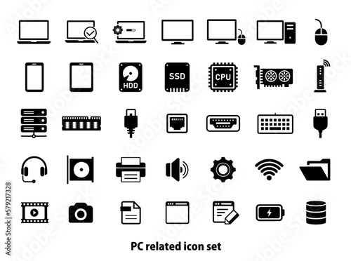 Vector icon illustration set of PC related parts