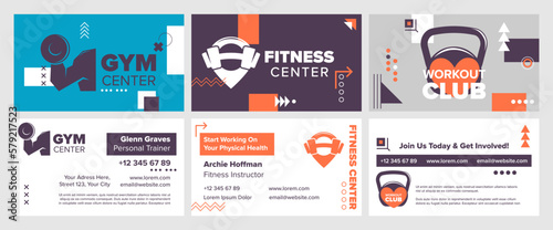 Business card design set for fitness center worker