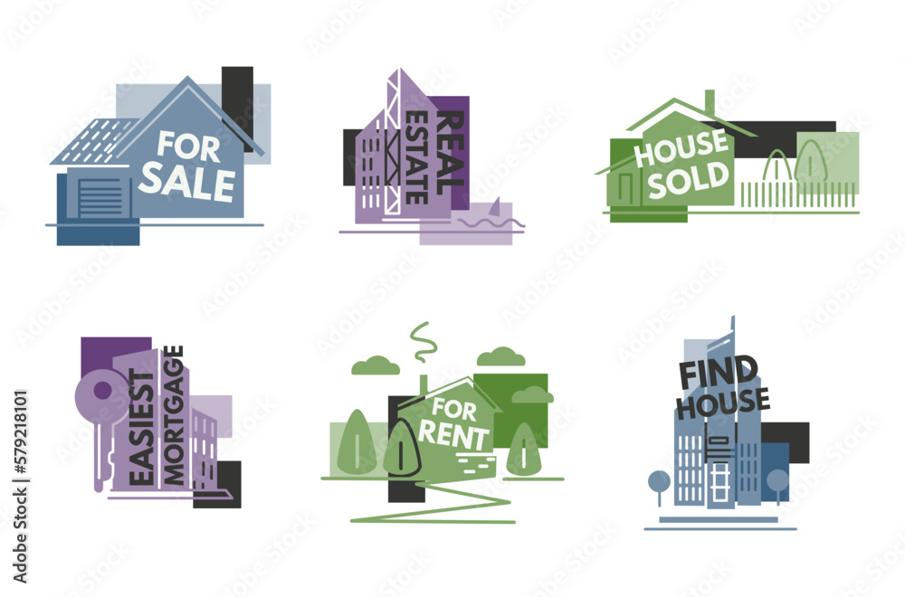 Sticker set design for real estate business sale