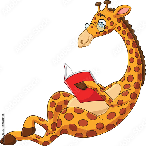 Cartoon giraffe reading a book