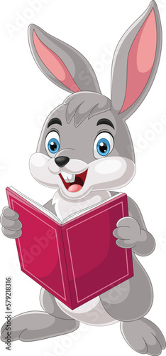 Cartoon rabbit reading a book