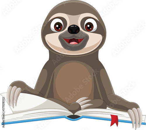 Cartoon sloth reading a book