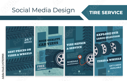 Social media banner set with tire service promo