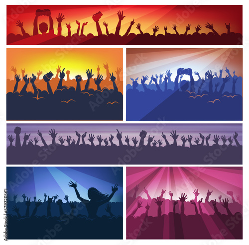 Crowd holding hands, silhouette on music concert