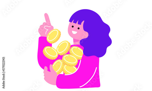 お金を抱える女性のイラスト
