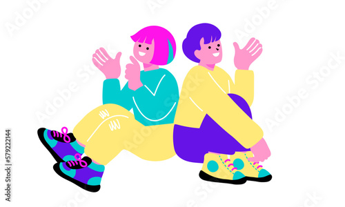 背中合わせで座る男性と女性のイラスト
