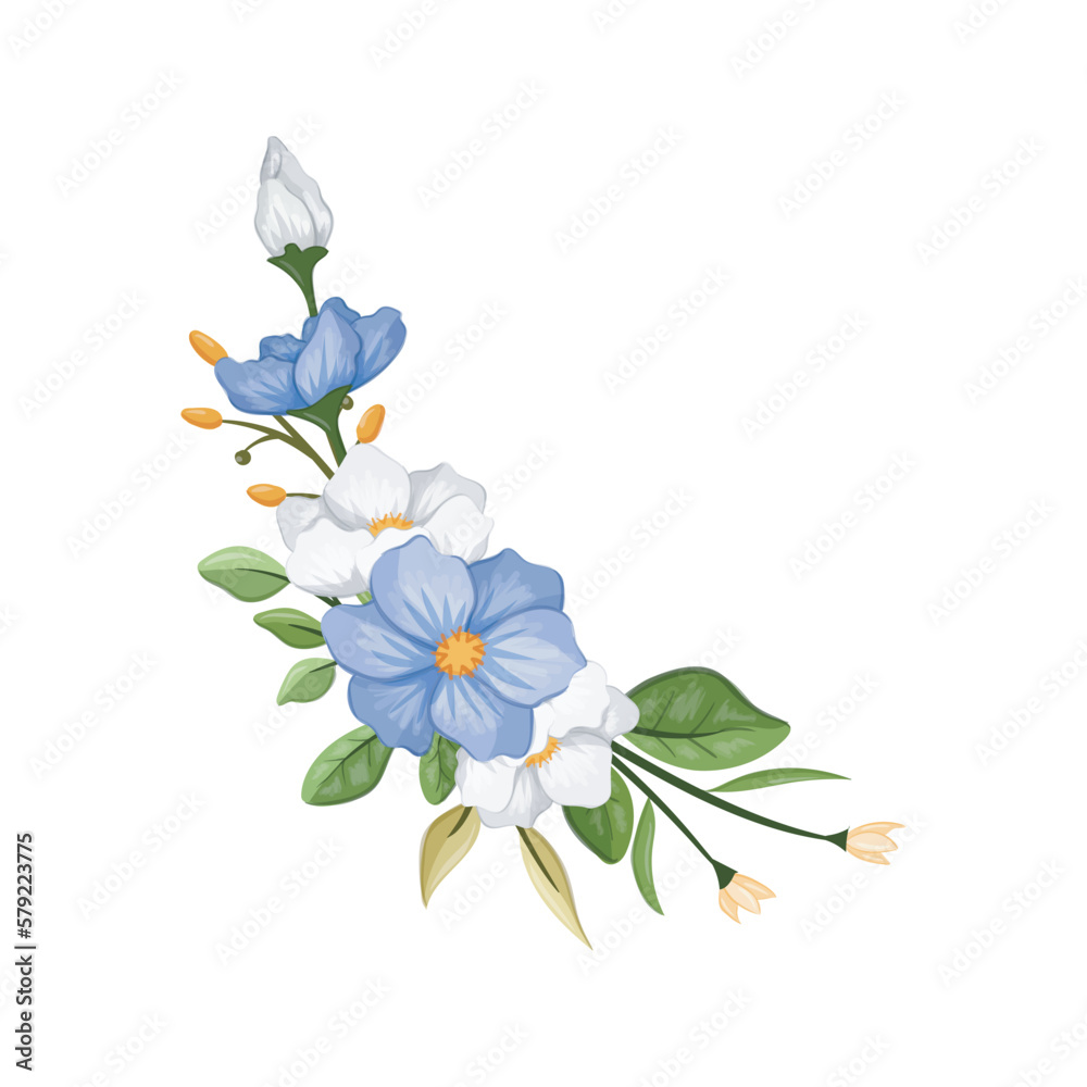 Fototapeta premium blue white flower arrangement watercolor illustration