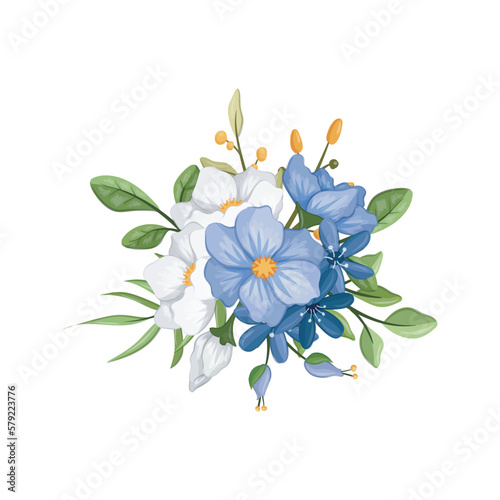blue white flower arrangement watercolor illustration © niloka studio