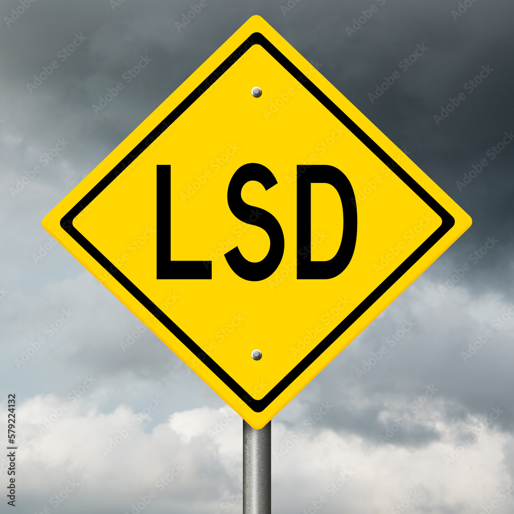 Diamond-shaped yellow highway sign with substance abuse warning Diamond-shaped yellow highway sign with substance abuse warning