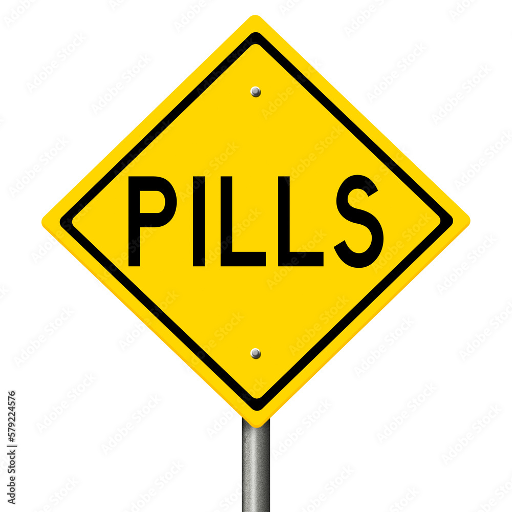 Diamond-shaped yellow highway sign with substance abuse warning Diamond-shaped yellow highway sign with substance abuse warning