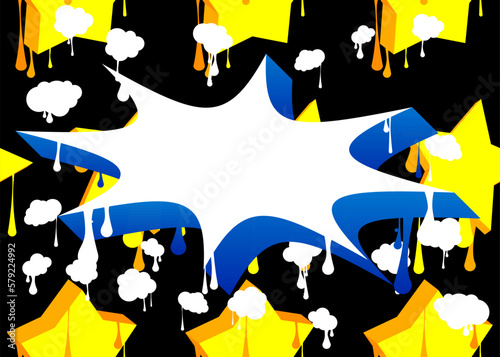 White speech bubble on colorful Graffiti background. Abstract modern street art decoration performed in urban painting style.