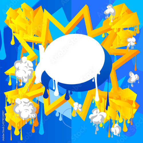 White speech bubble on colorful Graffiti background. Abstract modern street art decoration performed in urban painting style.