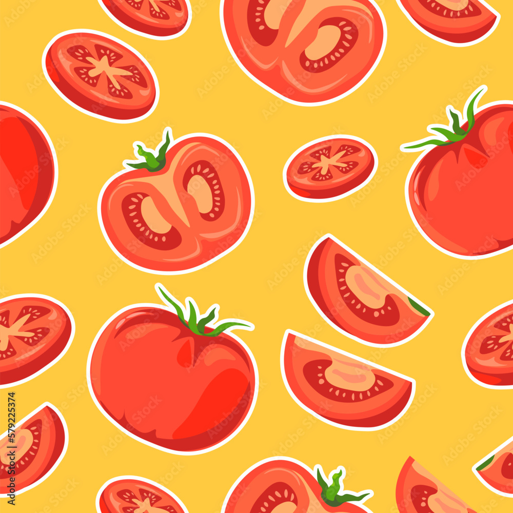 Naklejka premium Organic and natural tomato vegetables pattern
