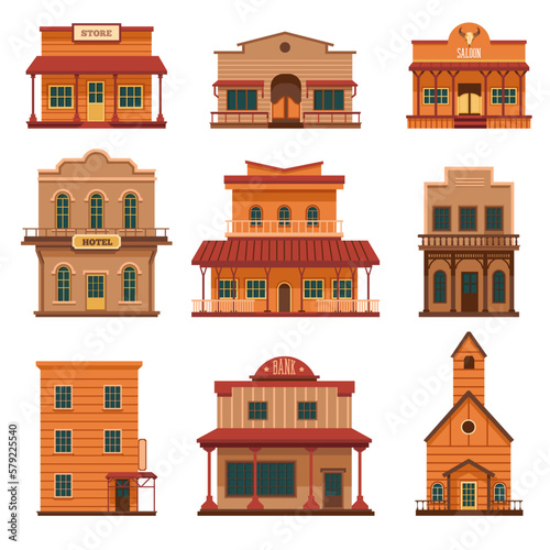Wild west architecture, wooden buildings design