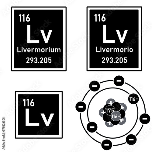 Icon of the element Livermorium of the periodic table with representation of its atom