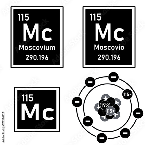 Icon of the element Moscovium of the periodic table with representation of its atom