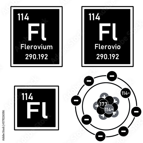 Icon of the element Flerovium of the periodic table with representation of its atom