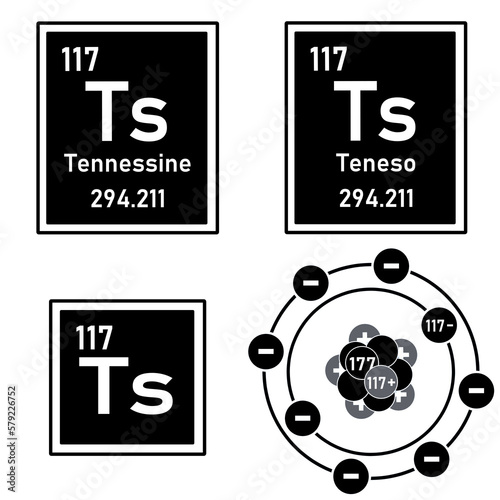 Icon of the element Tennessine of the periodic table with representation of its atom