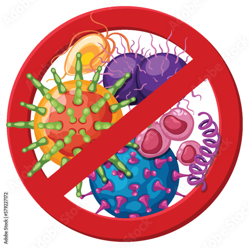 Stop bacteria and virus prohibition sign