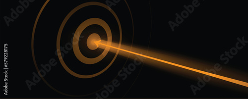 Fast glowing vector arrow hitting the center mark of the illuminated target goal
