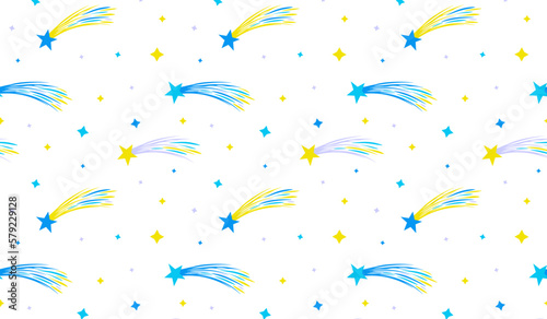 Decorative cute pattern with comets and stars.