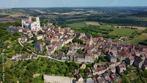 4K aerial footage of Vezelay, a commune in the department of Yonne in the north-central French region of Bourgogne-Franche-Comté photo