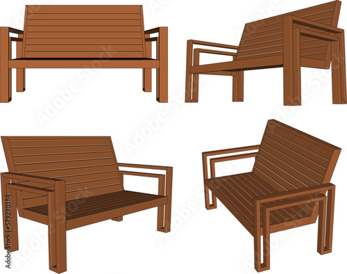 Vector sketch of a garden bench wooden chair illustration