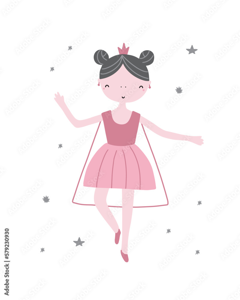 Children's illustration with a cute princess, hand drawn. Vector illustration for prints, postcards, clothes. Children's illustration with a cute princess, hand drawn. Vector illustration for prints, postcards, clothes.