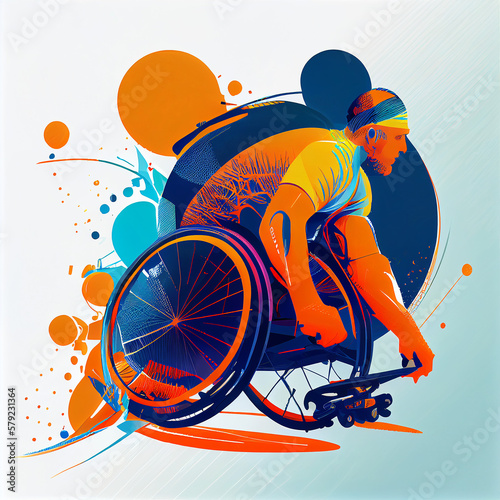 Illustration of Paralympic Sport Games: Disabled Characters Participating in Different Activities. Created with generative AI technology