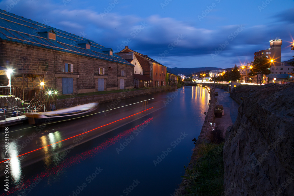 Otaru Canal during twilight. Here is a famous landmark of Otaru city, Hokkaido Japan