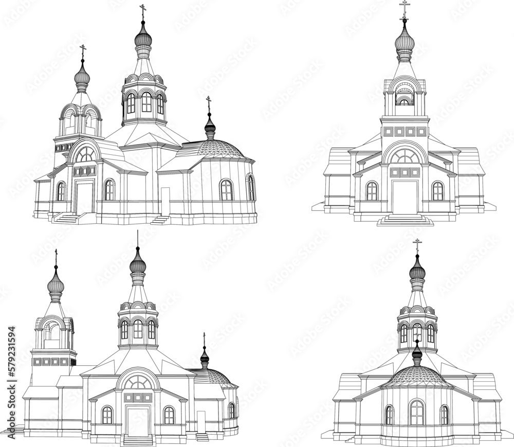 Vector sketch of holy classic old church with tower