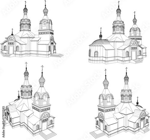 Vector sketch of holy classic old church with tower