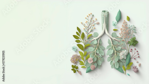 Pastel flora anatomy lung, world tuberculosis day, quit smoking, Easter renew spring time concept photo