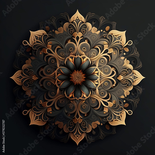 Islamic Style Ornamental Floral Mandala Shape Design, Generative Ai