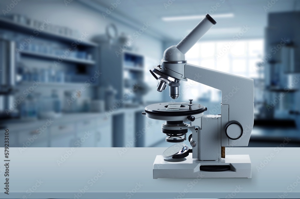 Fototapeta premium Modern microbiology microscope on table in laboratory.