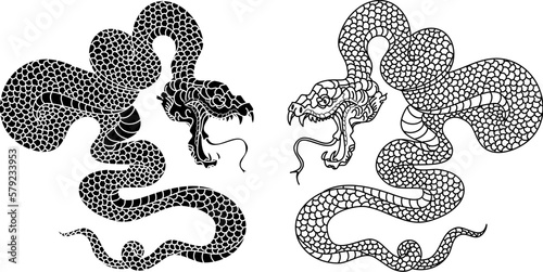 snake cobra tattoo style Cobra vector. king Cobra snake with mouth open.Snake cobra illustration.Traditonal Japanese culture for coloring book on white background.