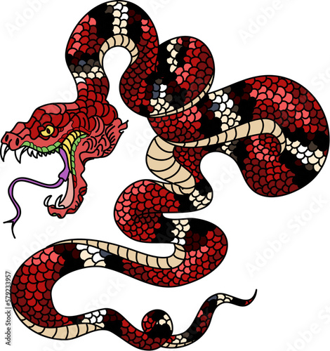 snake cobra tattoo style Cobra vector. king Cobra snake with mouth open.Snake cobra illustration.Traditonal Japanese culture for coloring book on white background.