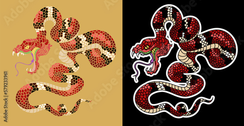 snake cobra tattoo style Cobra vector. king Cobra snake with mouth open.Snake cobra illustration.Traditonal Japanese culture for coloring book on white background.