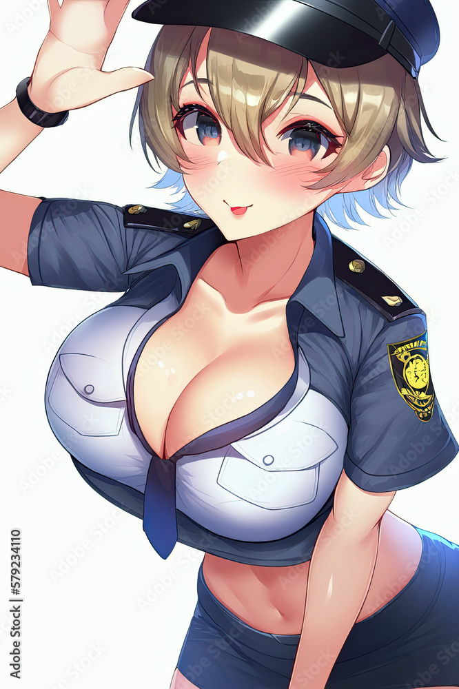 sexy anime girl with big breasts in cop costume. Generative AI Stock  Illustration | Adobe Stock