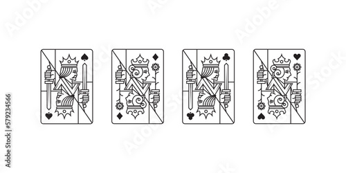 Set of King and queen playing card hearts, spade, diamond and club, royal cards black lines vector design illustration