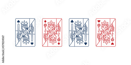 Set of King and queen playing card hearts, spade, diamond and club, royal cards vector design illustration
