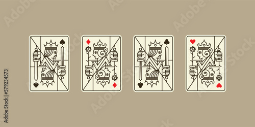 set of king and queen retro vintage playing card vector illustration set of hearts, spade, diamond and club, royal cards design collection