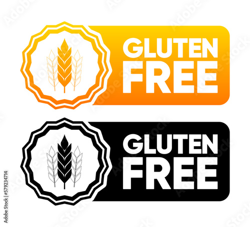 Gluten free icons. The concept of healthy natural organic food. Stamps in various designs. Food packaging decoration element. Vector illustration.