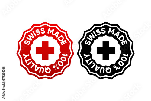 Made in Switzerland labels. Swiss made badges. Switzerlands stamp templates. Vector illustration.
