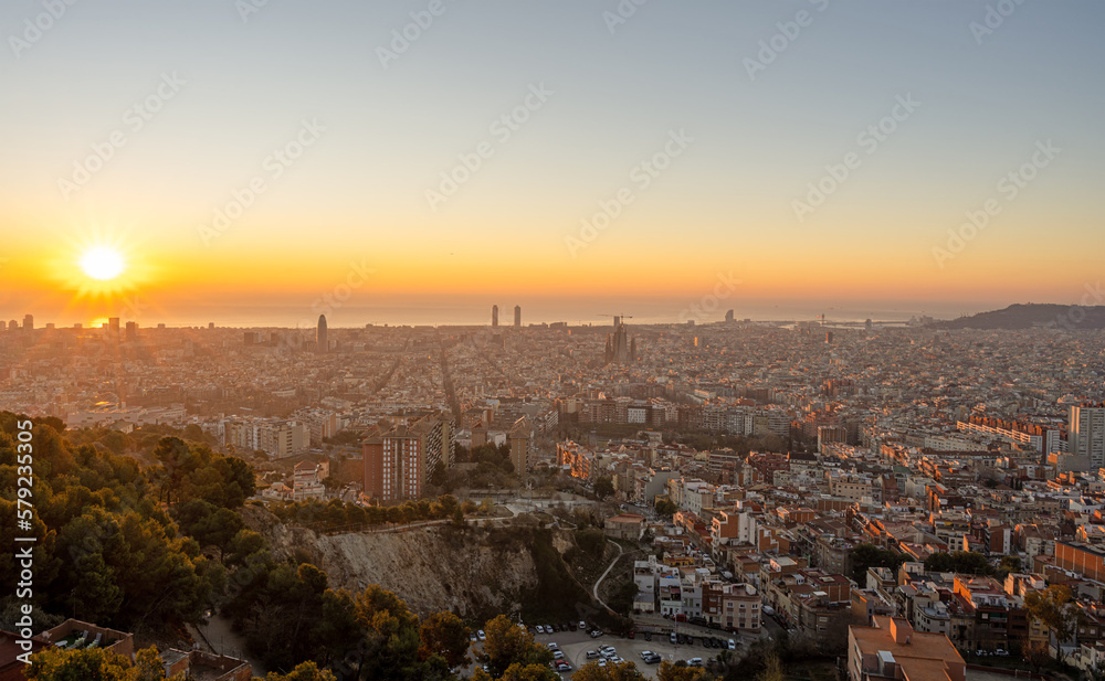 View over Barcelona in Spain just after sunrise