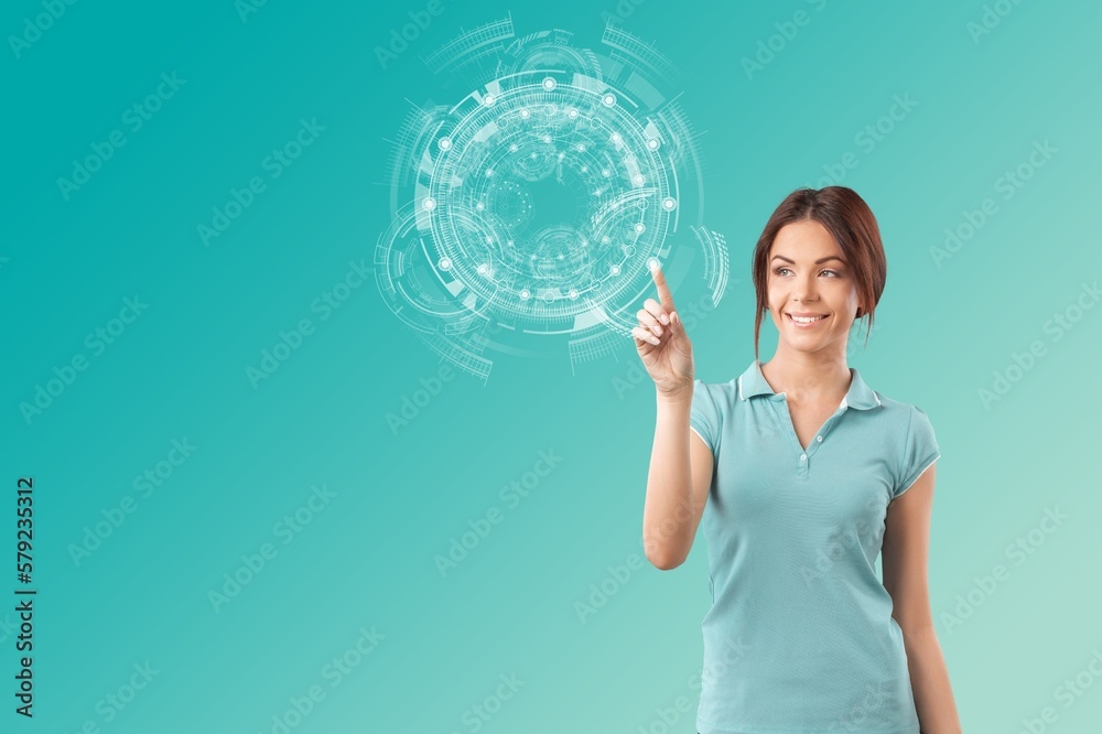 System chatbot, woman with media image System chatbot, woman with media image
