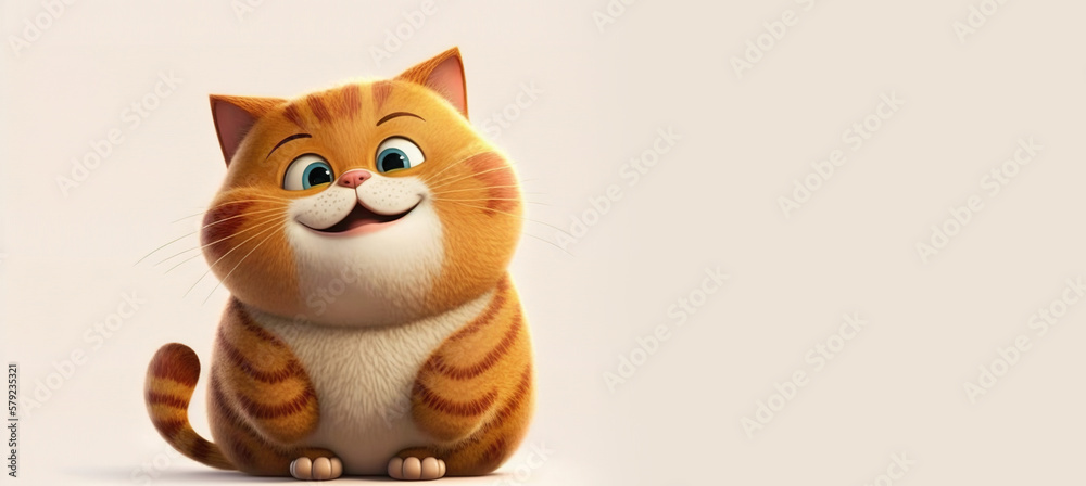 orange cat cute illustration on white background. Generative Ai